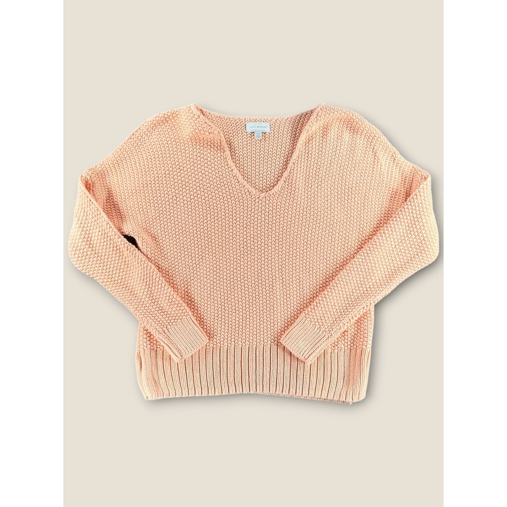 Lucky Brand Peach Coral Chunky Knit V-Neck Sweater Women Small Cotton Blend